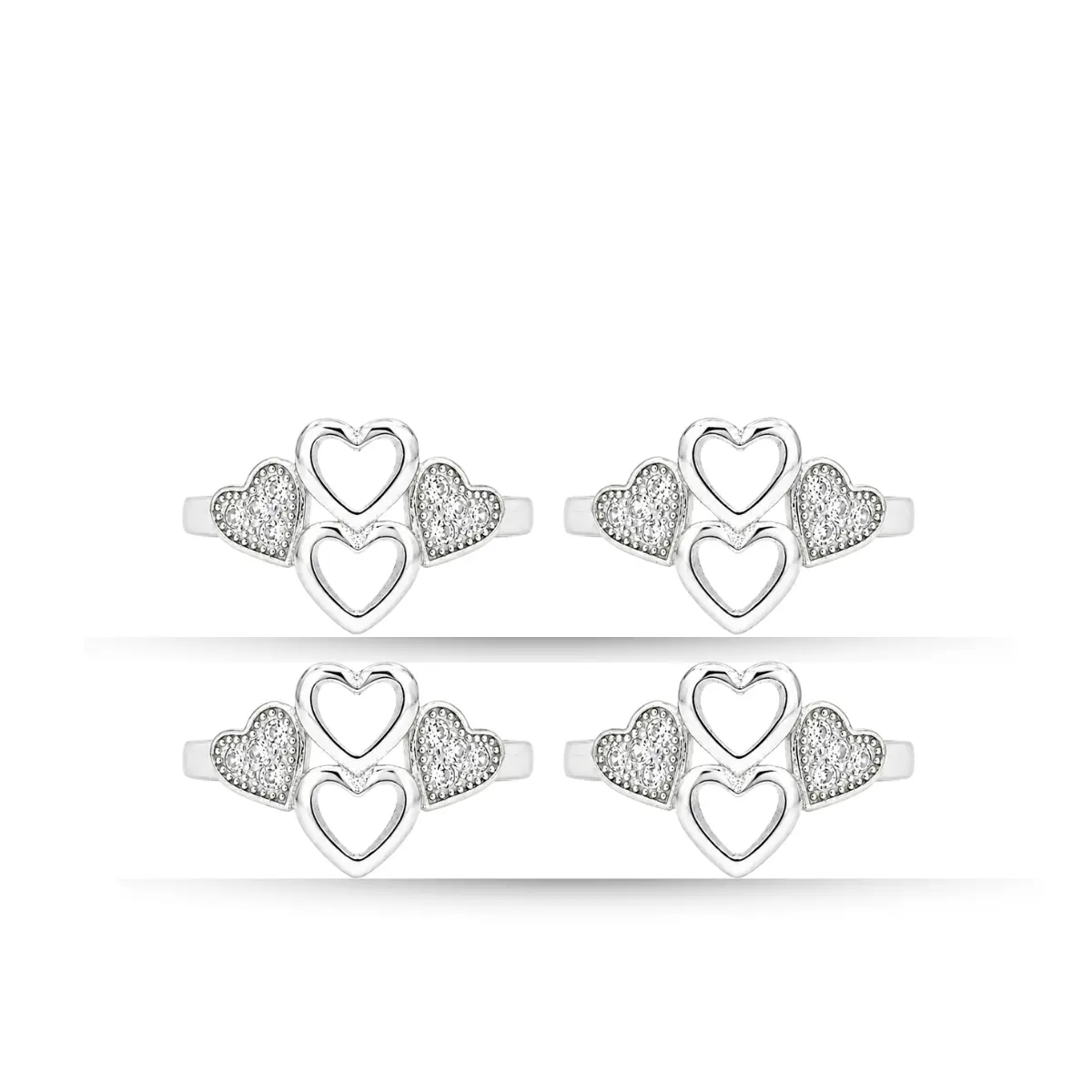 925 Sterling Silver A Toe Ring Pair Of 2 Heart Design For Women